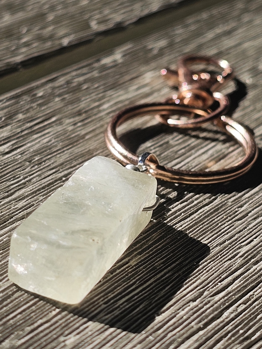 Rose Gold Key Chain with Pale Yellow Clear Quartz Stone Pendant